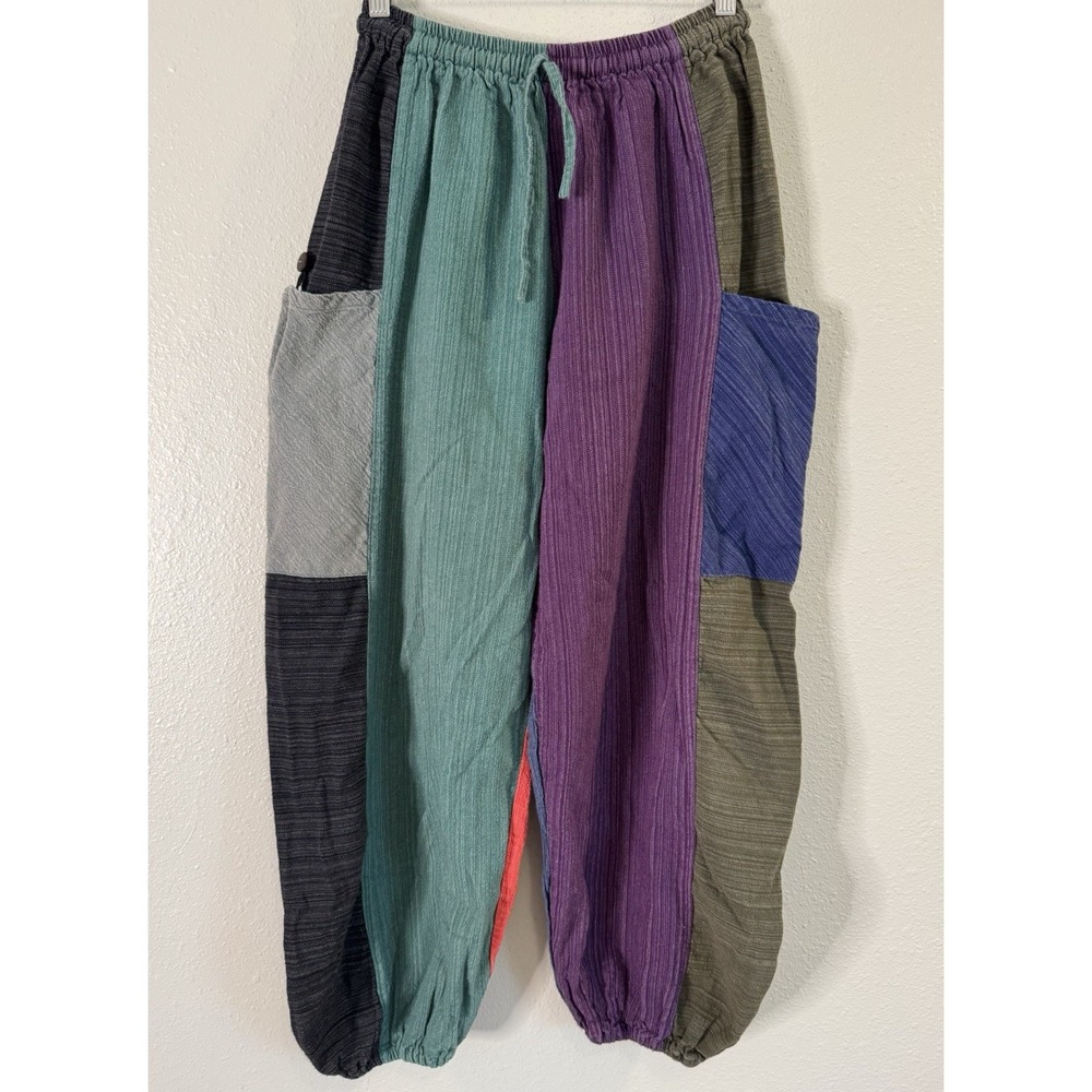 Harem Pants Colorblock Patchwork Boho Hippie Lagenlook Unisex Pants One Size
